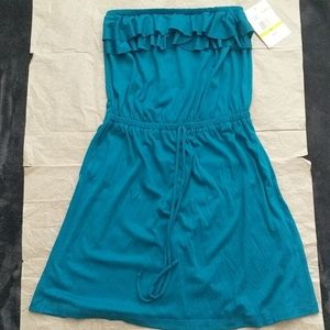 Ocean Blue Ruffled Strapless Dress